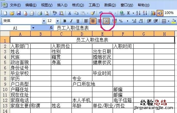 如何用excel制作员工入职信息表