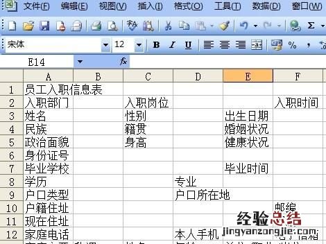 如何用excel制作员工入职信息表