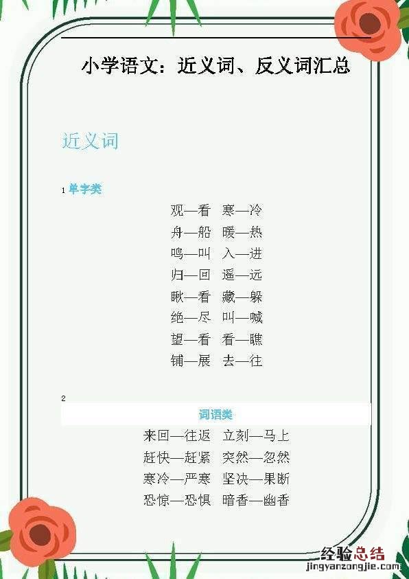小学生学习语文近反义词大全 小学语文近义词反义词讲解