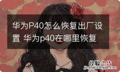 华为P40怎么恢复出厂设置 华为p40在哪里恢复出厂设置