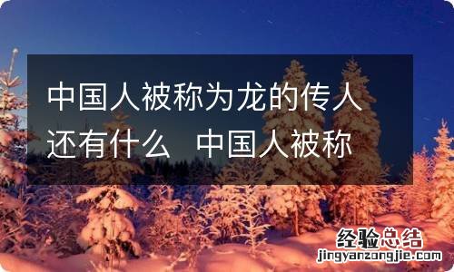 中国人被称为龙的传人还有什么中国人被称作什么