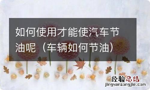 车辆如何节油 如何使用才能使汽车节油呢