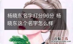 杨晓东名字打分96分 杨晓东这个名字怎么样