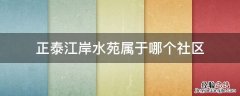 正泰江岸水苑属于哪个社区