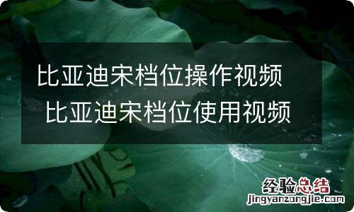 比亚迪宋档位操作视频 比亚迪宋档位使用视频