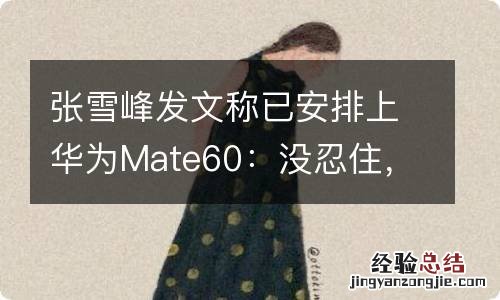 张雪峰发文称已安排上华为Mate60：没忍住，搓搓兴奋的小手