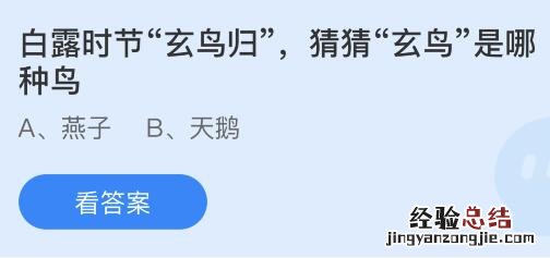 今日蚂蚁庄园小鸡课堂正确答案最新：白露时节玄鸟归的玄鸟是哪种鸟？白露时节哪种植物开始收获？