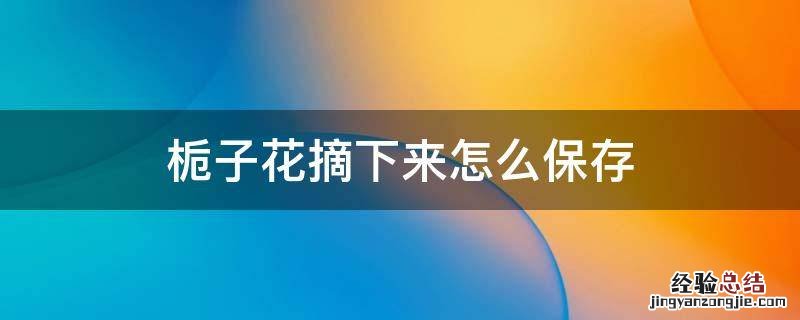 栀子花摘下来怎么保存