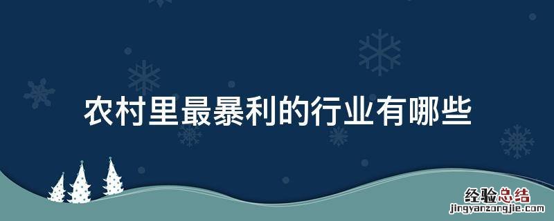 农村里最暴利的行业有哪些