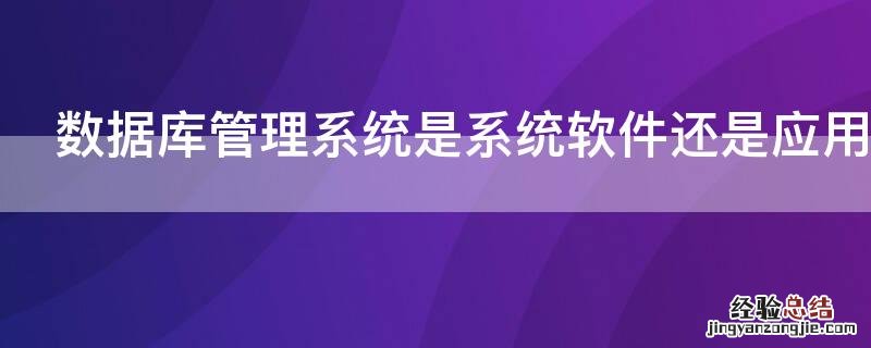 数据库管理系统是系统软件还是应用软件