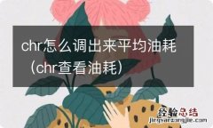 chr查看油耗 chr怎么调出来平均油耗