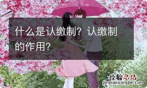 什么是认缴制？认缴制的作用？