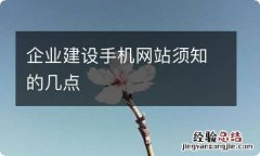 企业建设手机网站须知的几点