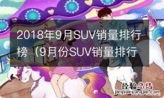 9月份SUV销量排行榜 2018年9月SUV销量排行榜