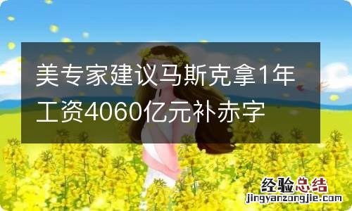 美专家建议马斯克拿1年工资4060亿元补赤字