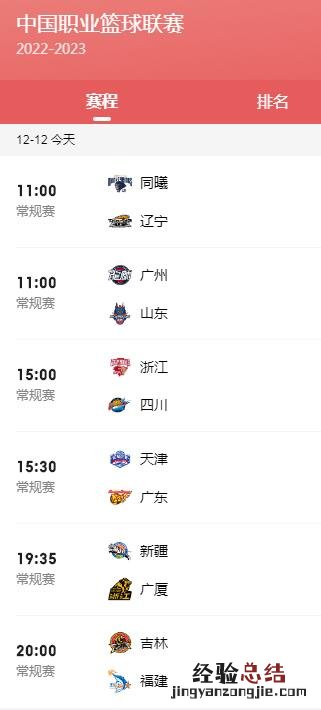 cba赛程12月今晚 CBA赛程直播时间表12月12日