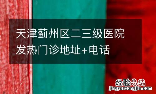 天津蓟州区二三级医院发热门诊地址+电话