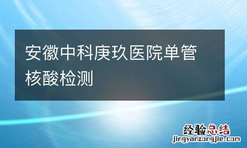 安徽中科庚玖医院单管核酸检测