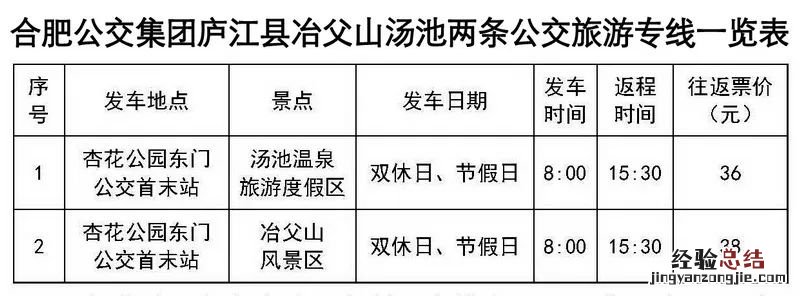 合肥庐江县冶父山汤池公交专线票价是多少？