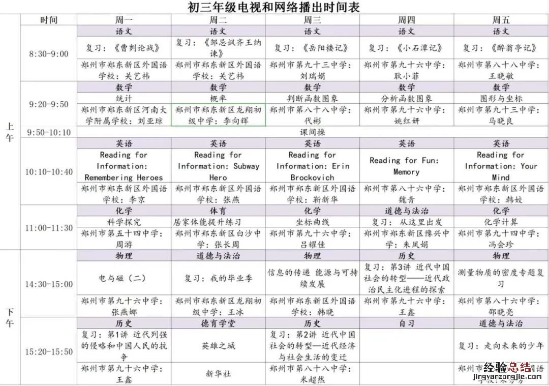 河南名校同步课堂第十周初中课程表 河南省网课名校同步课堂初中