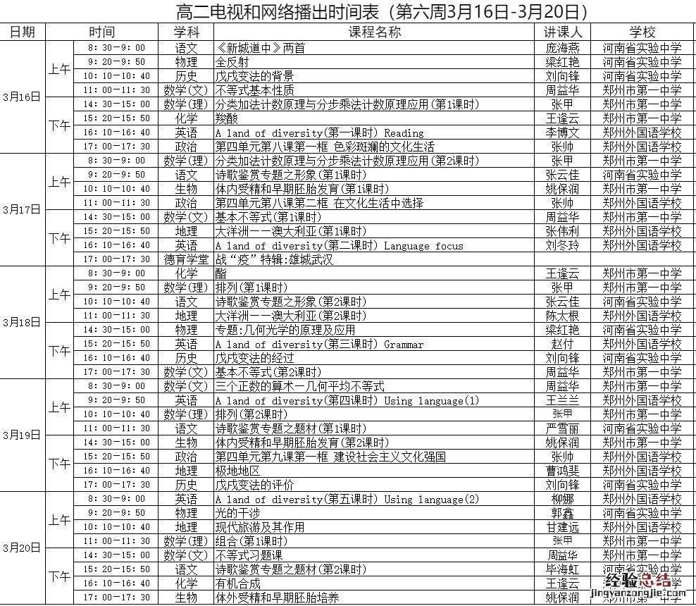 河南名师课堂最新课程表 河南省名师直播课堂