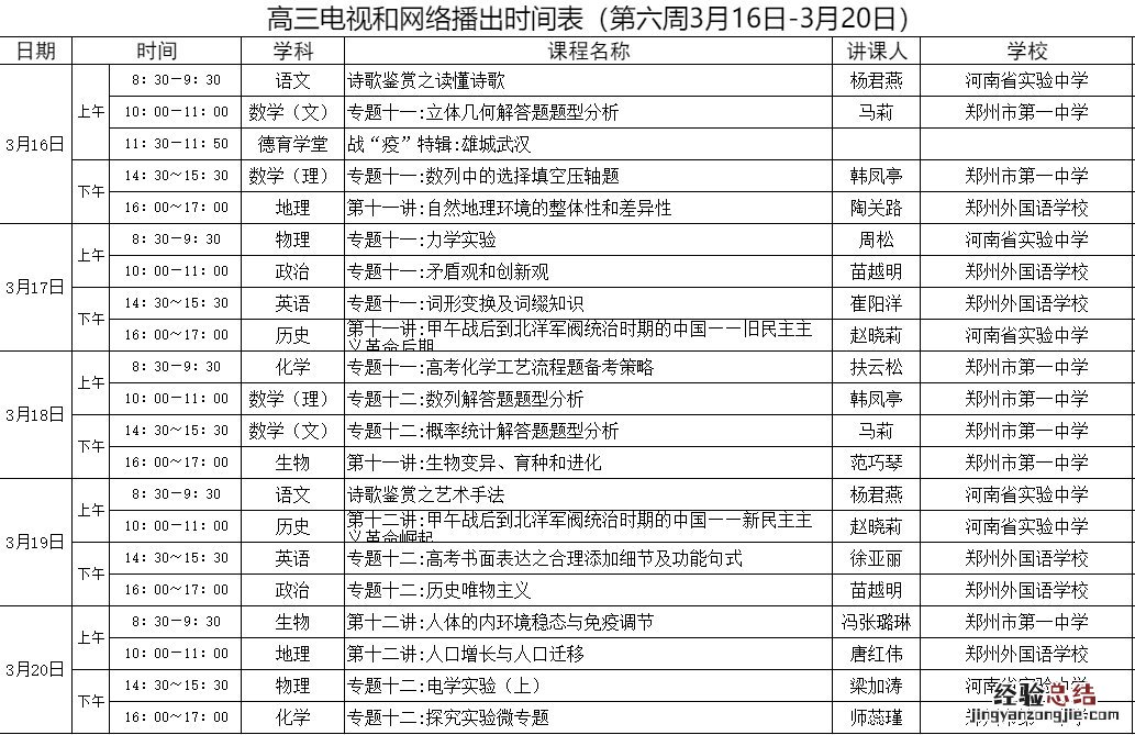 河南名师课堂最新课程表 河南省名师直播课堂