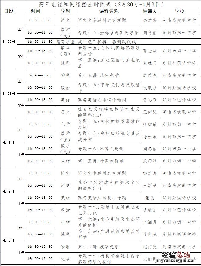 河南名校直播课堂三月课程表 河南名校同步直播课堂