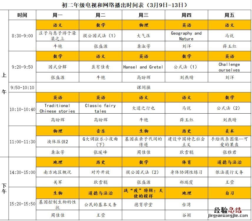 河南省中小学同步课堂 第五周河南名校同步课堂初中课程表