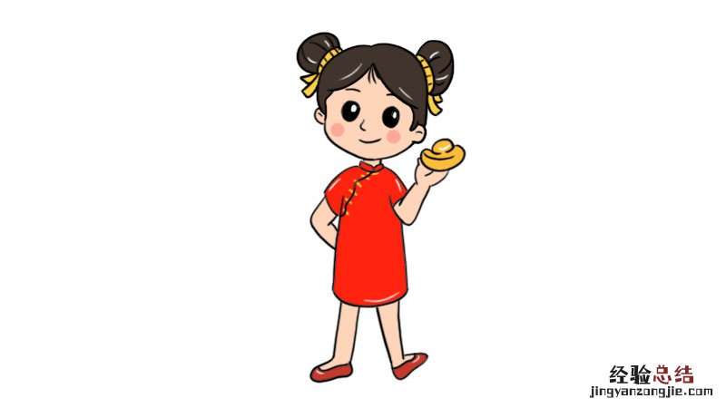 拿着元宝的小女孩简笔画 小孩抱元宝简笔画