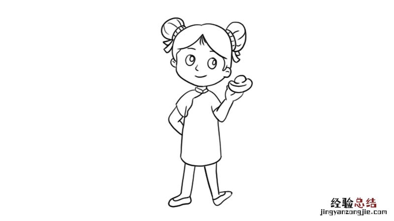 拿着元宝的小女孩简笔画 小孩抱元宝简笔画