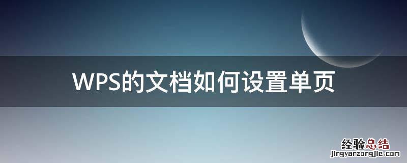 wps中如何单页设置 WPS的文档如何设置单页