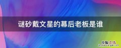 谜砂戴文星为什么犯罪 谜砂戴文星的幕后老板是谁