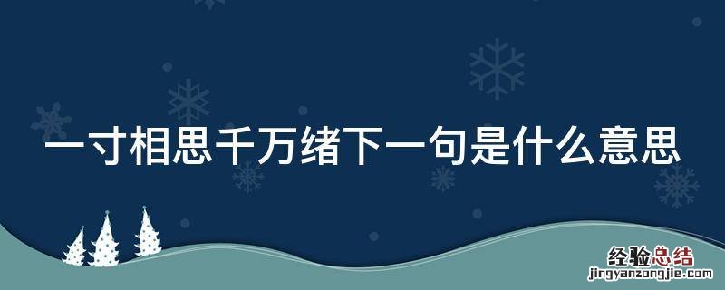 一寸相思千万绪下一句是什么意思 一寸相思千万绪,人间没个安排处.是什么意思