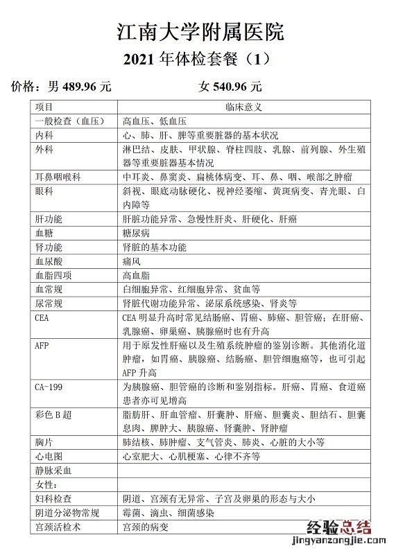 江南大学附属医院基础体检价格+项目+预约流程