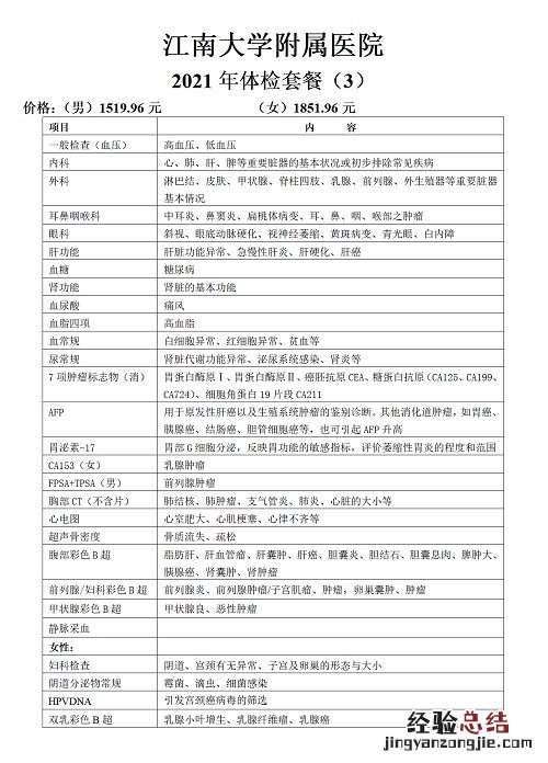 江南大学附属医院基础体检价格+项目+预约流程
