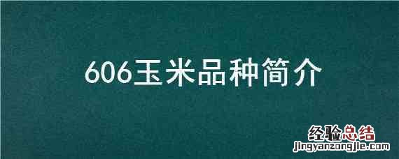 玉米品种605 606玉米品种简介