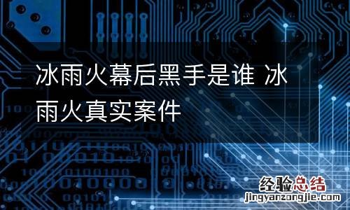 冰雨火幕后黑手是谁 冰雨火真实案件