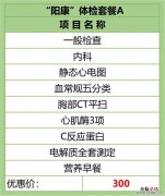 常德市第四人民醫院陽康體檢套餐價格及項目一覽