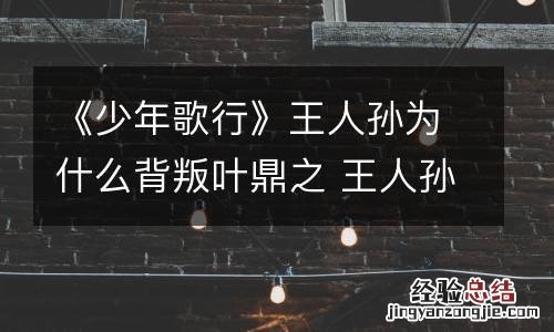 《少年歌行》王人孙为什么背叛叶鼎之 王人孙有什么难言之隐