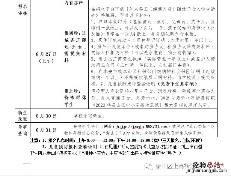 泰安市泰山区第二实验学校招生审核安排