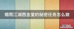 烟雨江湖 西金堂 烟雨江湖西金堂的秘密任务怎么做
