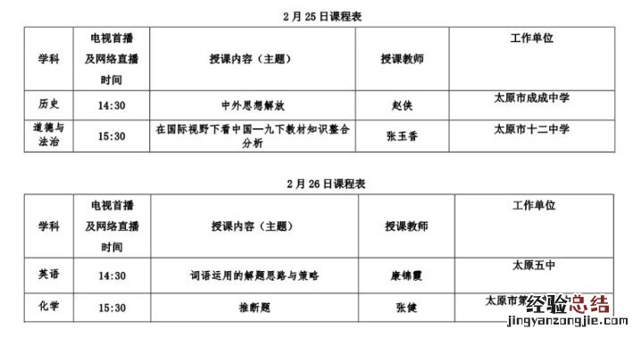 太原空中课堂回放 太原教育电视台空中课堂初三课程表