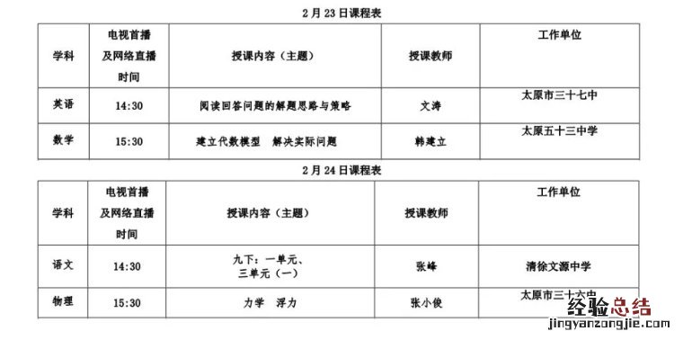 太原空中课堂回放 太原教育电视台空中课堂初三课程表