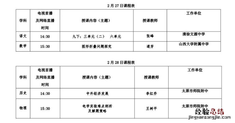 太原空中课堂回放 太原教育电视台空中课堂初三课程表