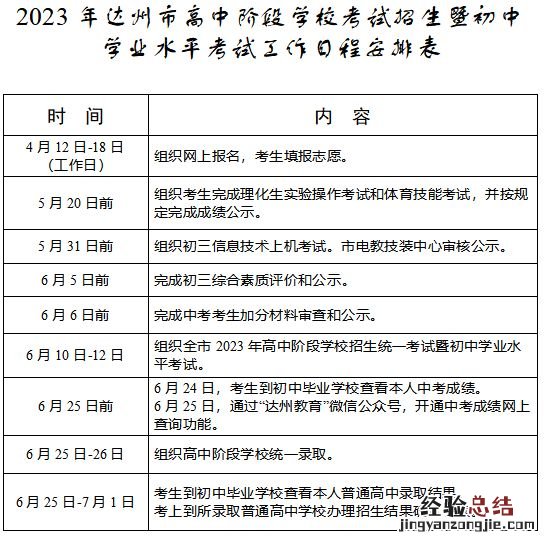 达州中考时间2023年时间表 达州中考时间2023年时间表图片