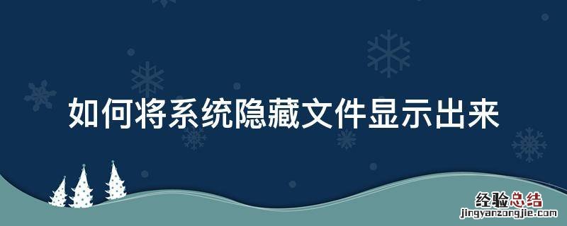 如何将系统隐藏文件显示出来 系统隐藏文件怎么显示出来