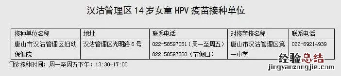 唐山汉沽管理区14周岁女童免费接种HPV疫苗接种点