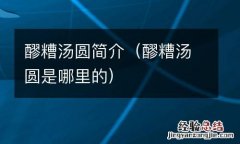 醪糟汤圆是哪里的 醪糟汤圆简介