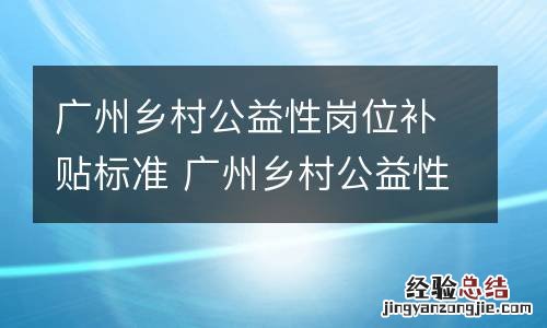 广州乡村公益性岗位补贴标准 广州乡村公益性岗位补贴标准文件