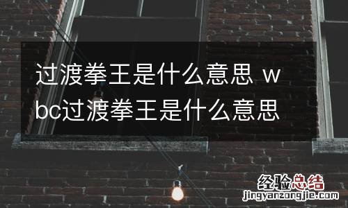 过渡拳王是什么意思 wbc过渡拳王是什么意思